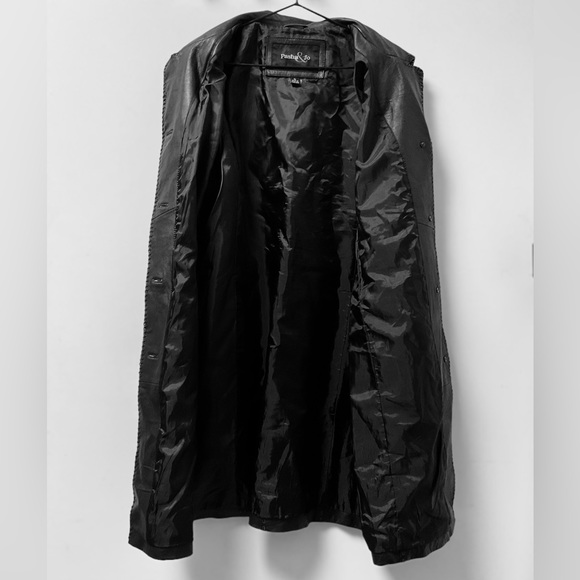🔥Stylish Pasha & Jo Braid Accented Long Black Leather Button Down Jacket! - Picture 9 of 10